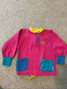 Gymboree Pink Fleece Pullover with Teal Pockets and Yellow Trim